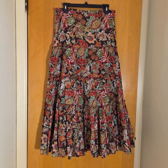 Mix Nouveau NY Tiered Maxi Skirt Womens L Floral Abstract Peasant Gypsy Hippie - Picture 2 of 10